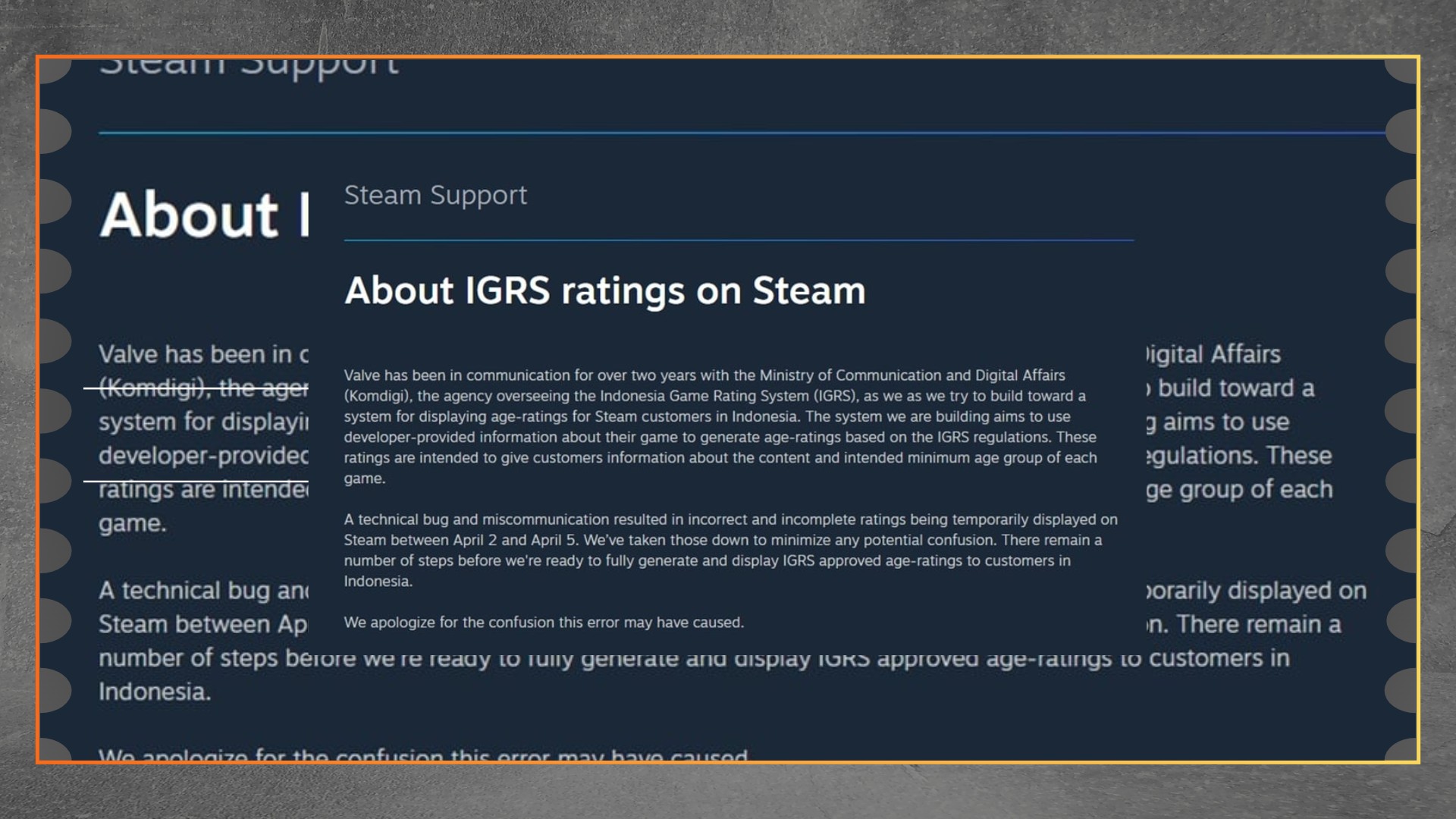 Steam Akui Error Rating IGRS, Gamer Sempat Bingung